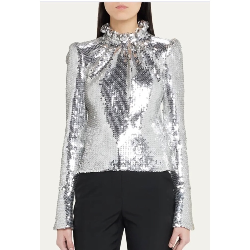 PACO RABANNE SEQUINNED STAND COLLAR TOP